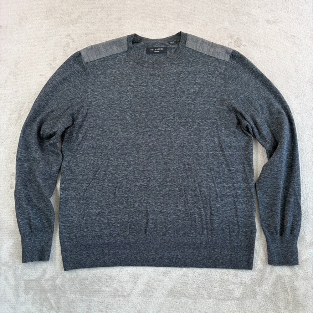 Allsaints Talache Crew‎ Neck Sweatshirt Grey Men Medium Elbow Shoulder Patches